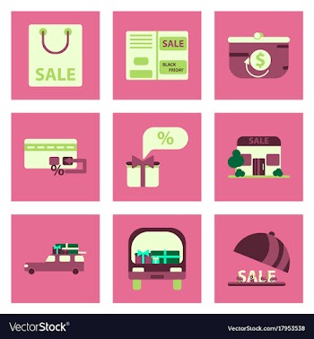Flat assembly icons of set of gifts and discounts vector image