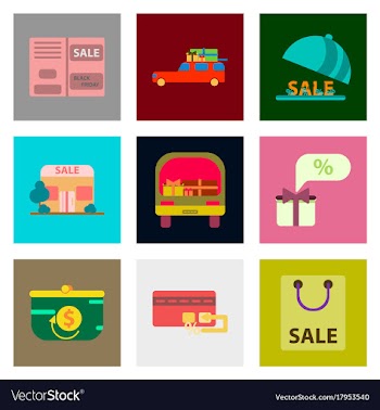 Flat assembly icons of set of gifts and discounts vector image