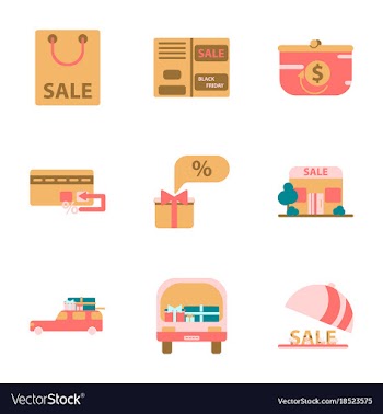 Flat assembly icons of set of gifts and discounts vector image