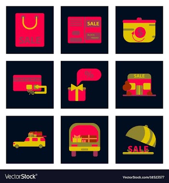 Flat assembly icons of set of gifts and discounts vector image