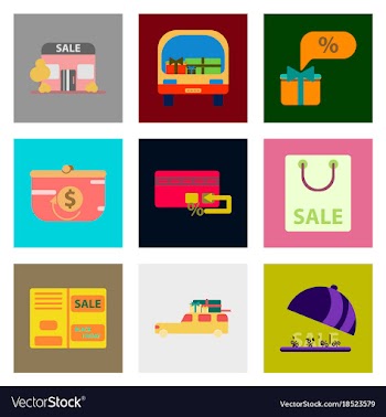Flat assembly icons of set of gifts and discounts vector image