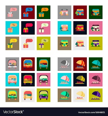 Flat assembly icons of set of gifts and discounts vector image
