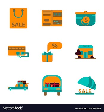 Flat assembly icons of set of gifts and discounts vector image