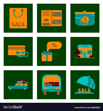 Flat assembly icons of set of gifts and discounts vector image