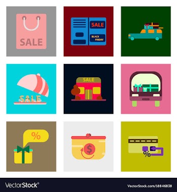 Flat assembly icons of set of gifts and discounts vector image