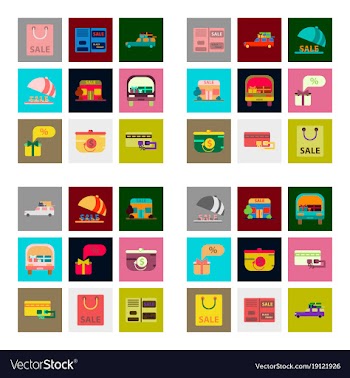 Flat assembly icons of set of gifts and discounts vector image