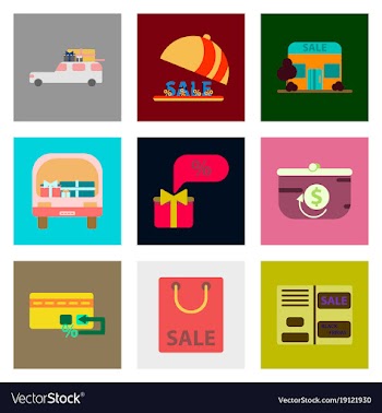 Flat assembly icons of set of gifts and discounts vector image