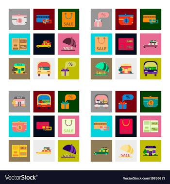 Flat assembly icons of set of gifts and discounts vector image