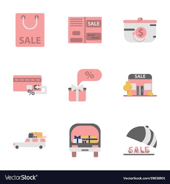 Flat assembly icons of set of gifts and discounts vector image