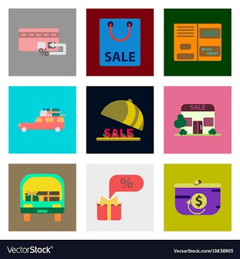 Flat assembly icons of set of gifts and discounts vector image