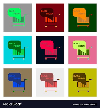Flat assembly icons of shopping cart black friday vector image