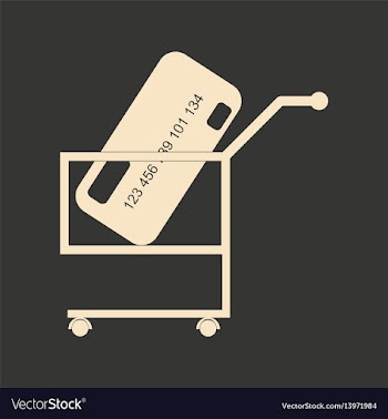 Flat black and white bank card in trolley vector image
