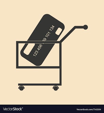 Flat black and white bank card in trolley vector image