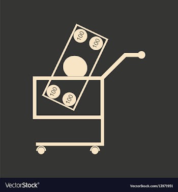 Flat black and white banknotes in trolley vector image