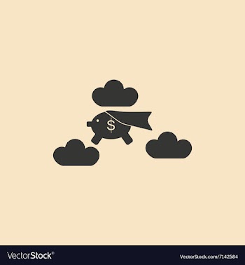 Flat black and white piggy bank in the clouds vector image