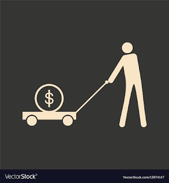 Flat black white man and dollar in cart vector image