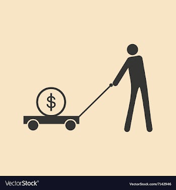 Flat black white man and dollar in cart vector image