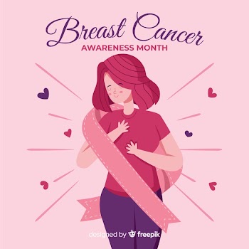 Flat breast cancer awareness with ribbon Free Vector