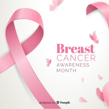 Flat breast cancer awareness with ribbon Free Vector