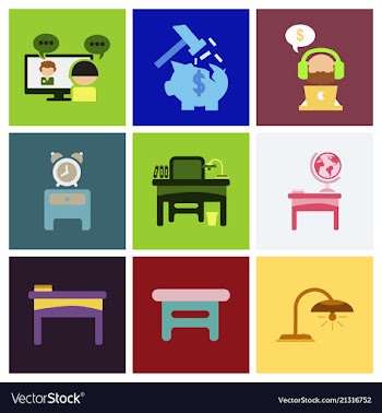 Flat business office furniture icons vector image