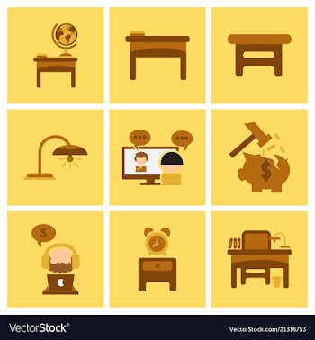 Flat business office furniture icons vector image