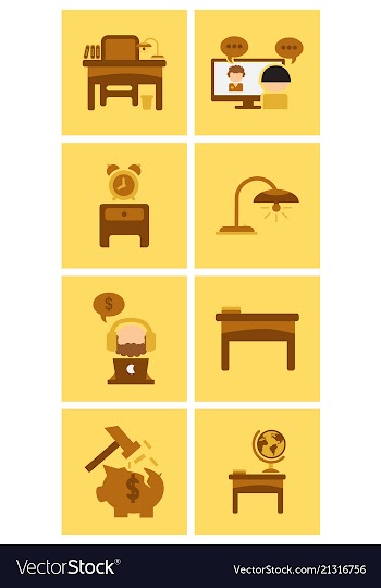 Flat business office furniture icons vector image