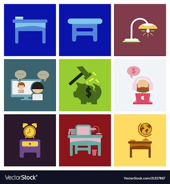 Flat business office furniture icons vector image