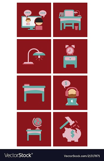 Flat business office furniture icons vector image
