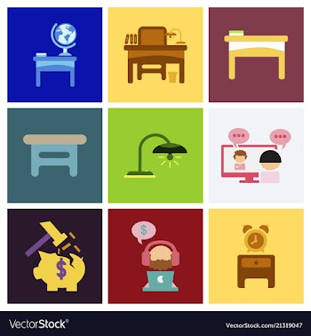 Flat business office furniture icons vector image