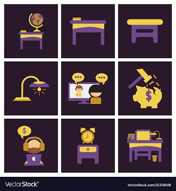 Flat business office furniture icons vector image