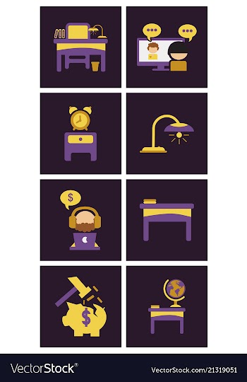 Flat business office furniture icons vector image