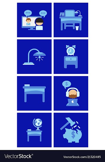 Flat business office furniture icons vector image