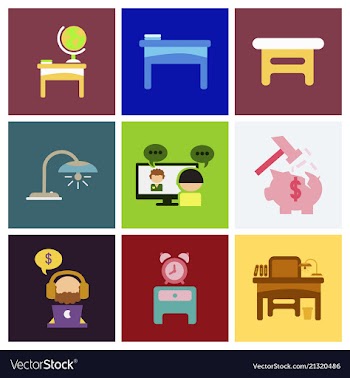 Flat business office furniture icons vector image