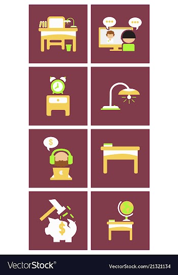Flat business office furniture icons vector image