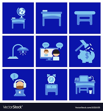 Flat business office furniture icons vector image