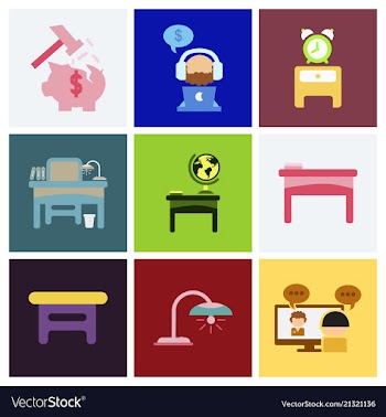 Flat business office furniture icons vector image
