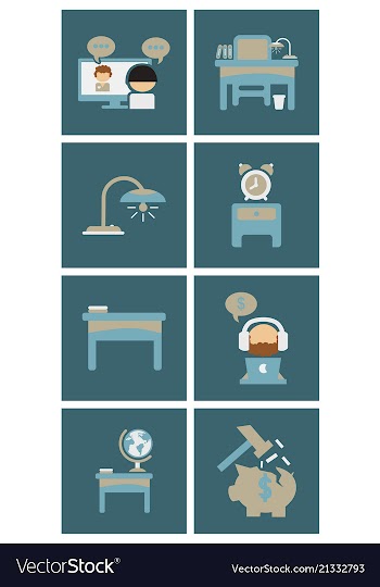 Flat business office furniture icons vector image