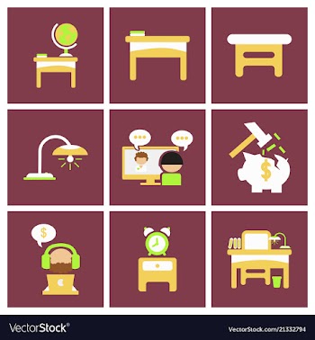 Flat business office furniture icons vector image
