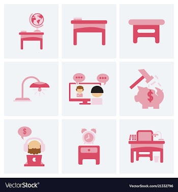 Flat business office furniture icons vector image