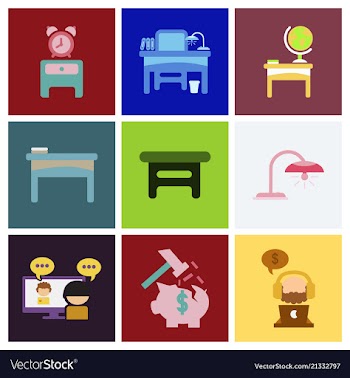Flat business office furniture icons vector image