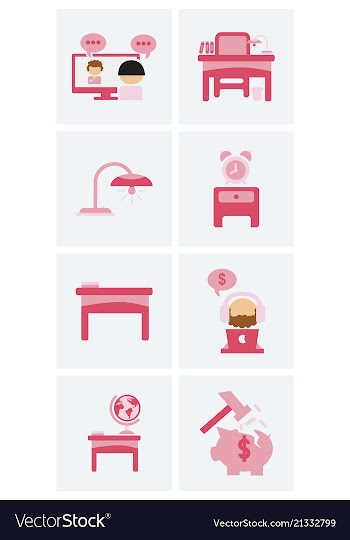 Flat business office furniture icons vector image