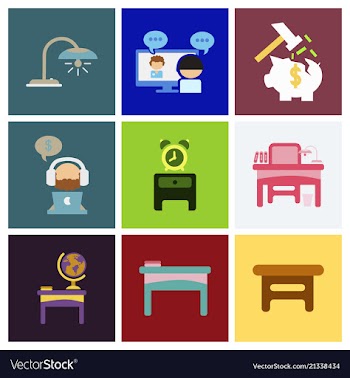 Flat business office furniture icons vector image