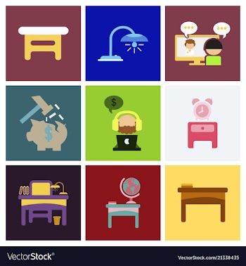Flat business office furniture icons vector image