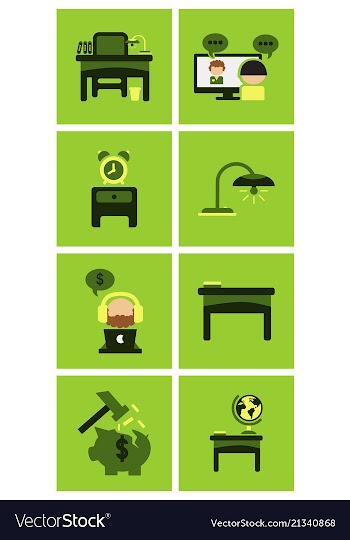 Flat business office furniture icons vector image