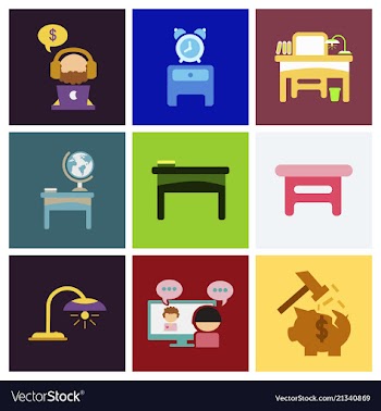 Flat business office furniture icons vector image