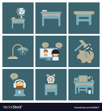 Flat business office furniture icons vector image