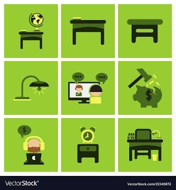 Flat business office furniture icons vector image