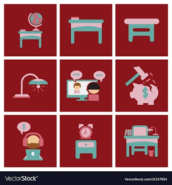 Flat business office furniture icons vector image
