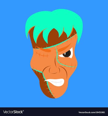 Flat cartoon evil frankenstein head vector image