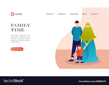 Flat cartoon muslim family vector image
